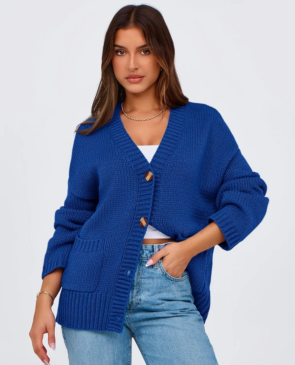 PRETTYGARDEN Women's Cardigan Sweaters Long Sleeve Open Front Button Up V Neck Ribbed Knit Winter Sweater Jackets