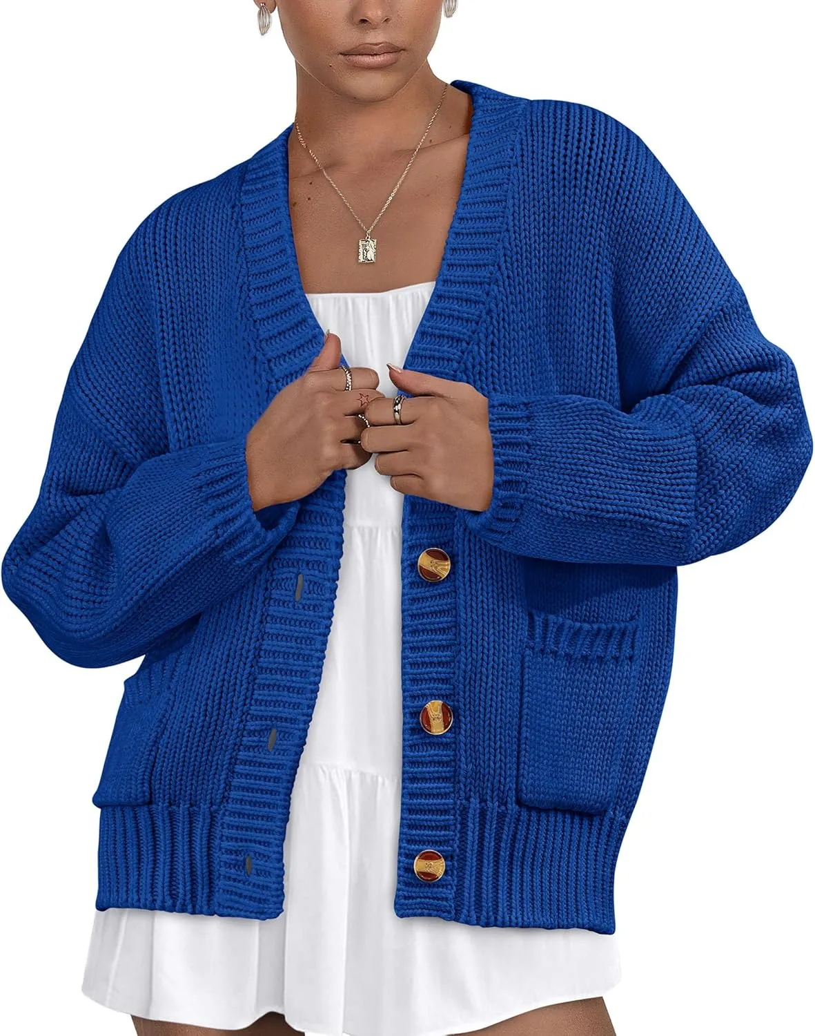 PRETTYGARDEN Women's Cardigan Sweaters Long Sleeve Open Front Button Up V Neck Ribbed Knit Winter Sweater Jackets
