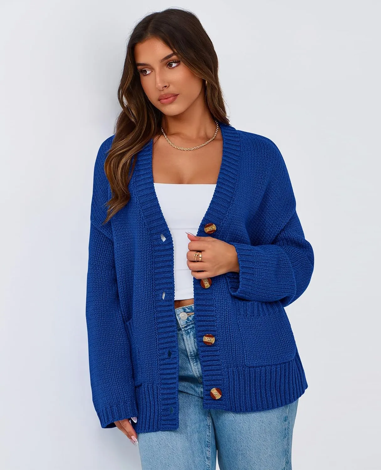 PRETTYGARDEN Women's Cardigan Sweaters Long Sleeve Open Front Button Up V Neck Ribbed Knit Winter Sweater Jackets