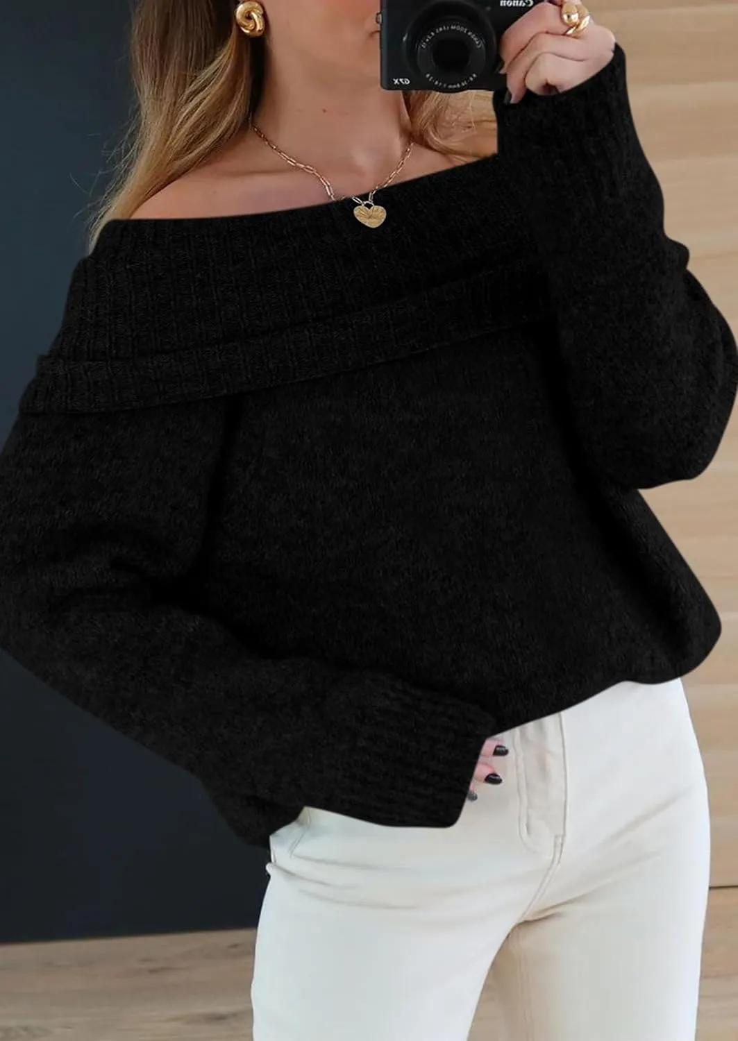 PRETTYGARDEN Women's Sweaters Spring Off The Shoulder Long Sleeve Top 2025 Outfits Loose Knitted Winter Pullover