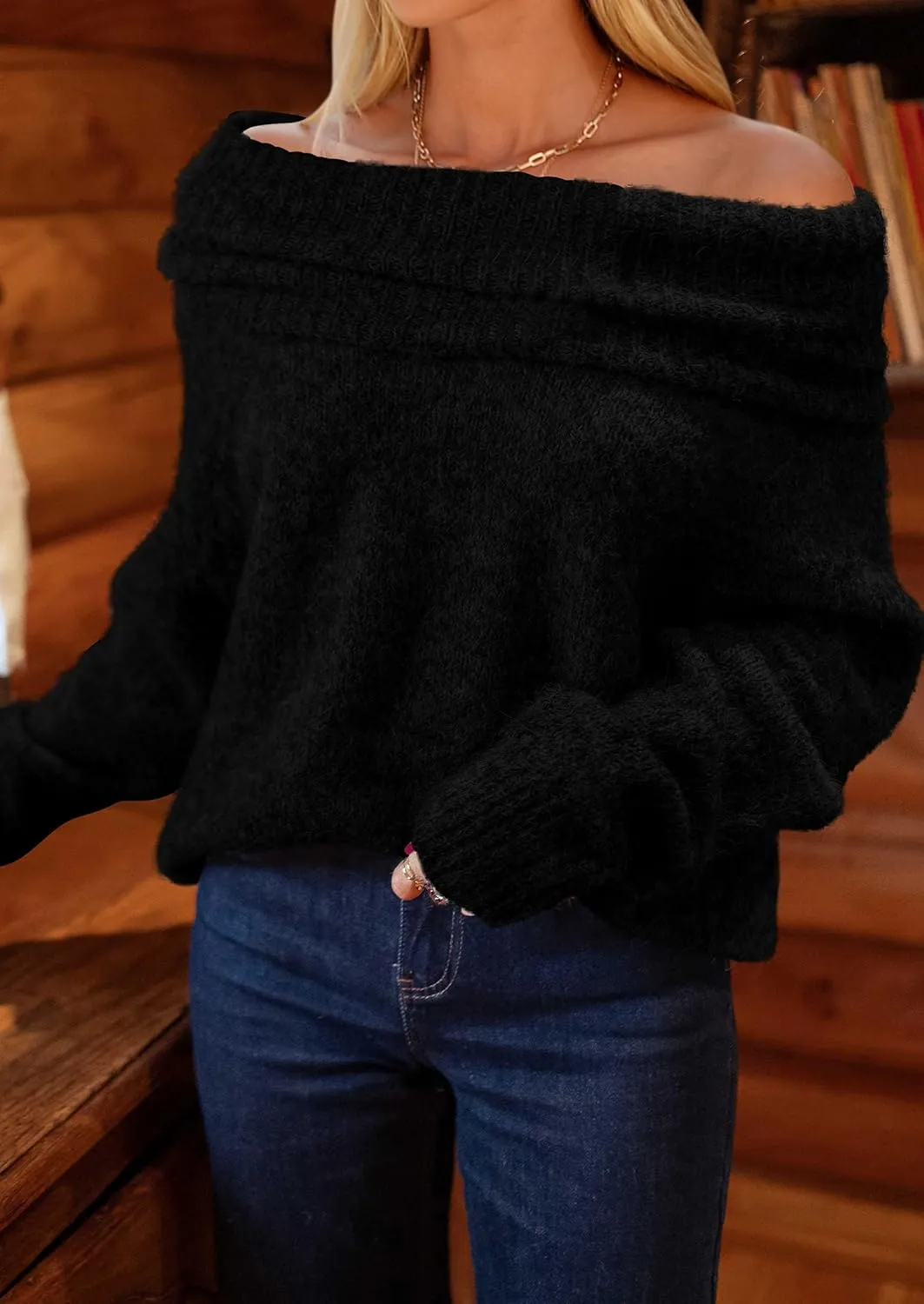 PRETTYGARDEN Women's Sweaters Spring Off The Shoulder Long Sleeve Top 2025 Outfits Loose Knitted Winter Pullover