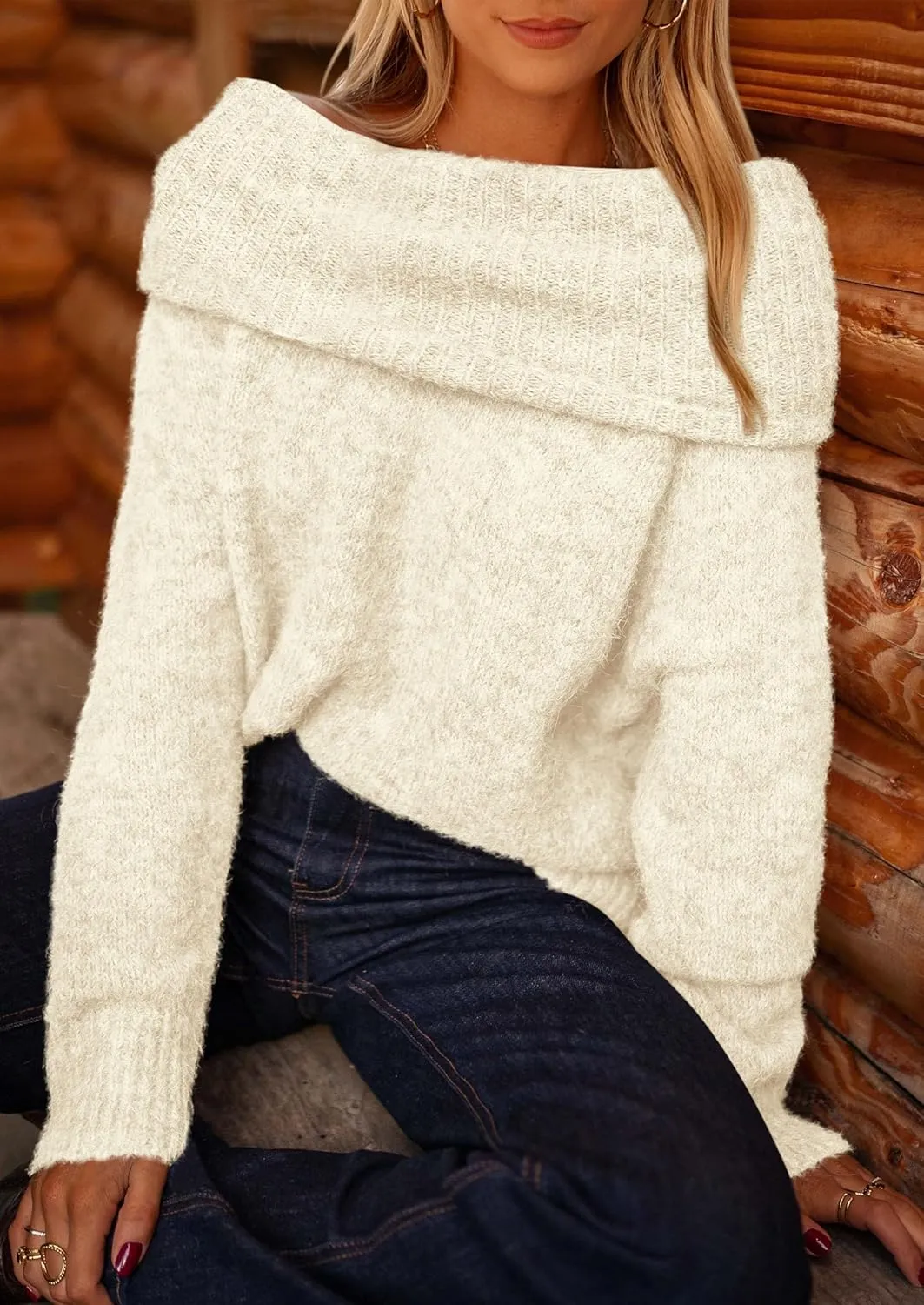 PRETTYGARDEN Women's Sweaters Spring Off The Shoulder Long Sleeve Top 2025 Outfits Loose Knitted Winter Pullover