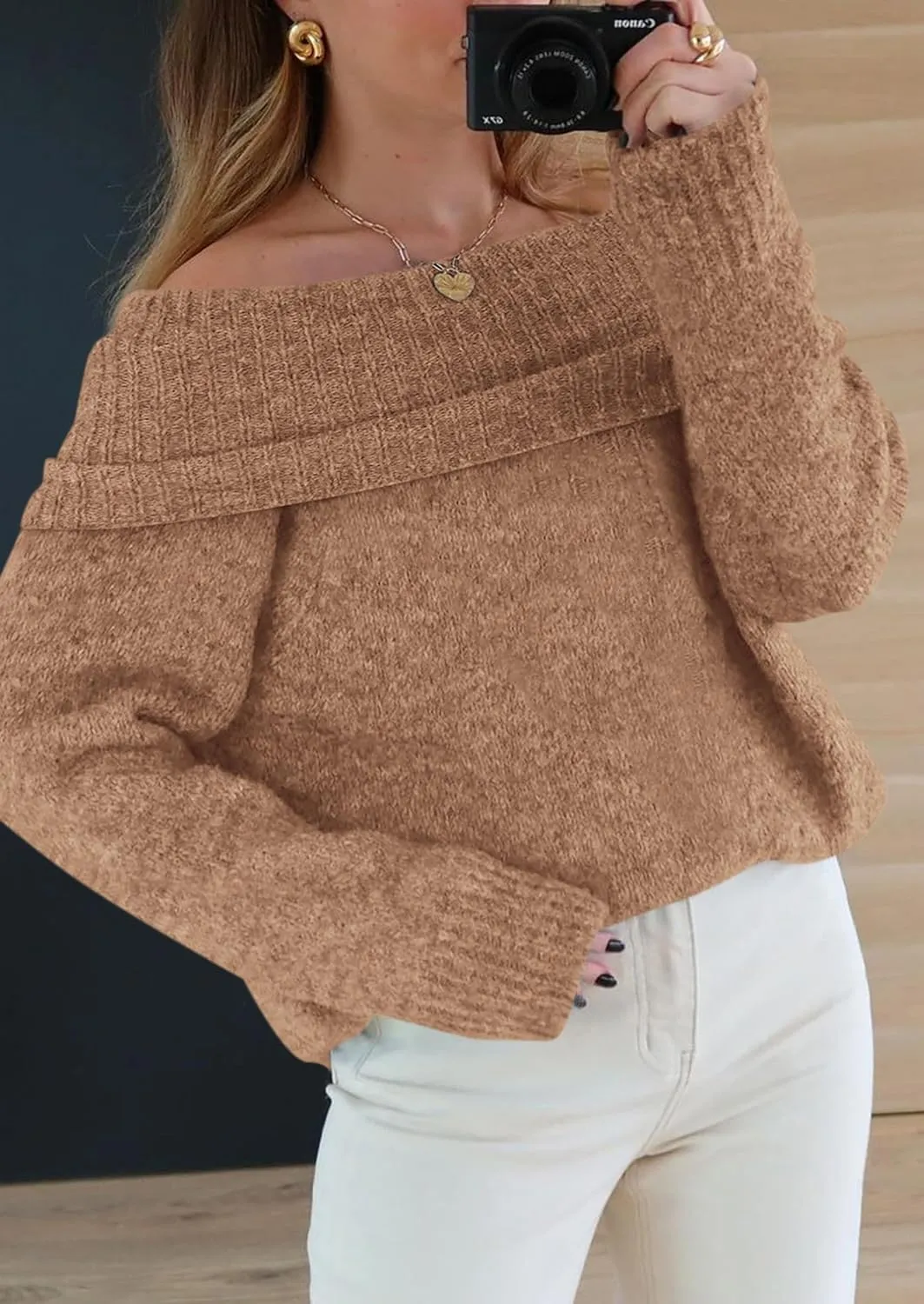 PRETTYGARDEN Women's Sweaters Spring Off The Shoulder Long Sleeve Top 2025 Outfits Loose Knitted Winter Pullover