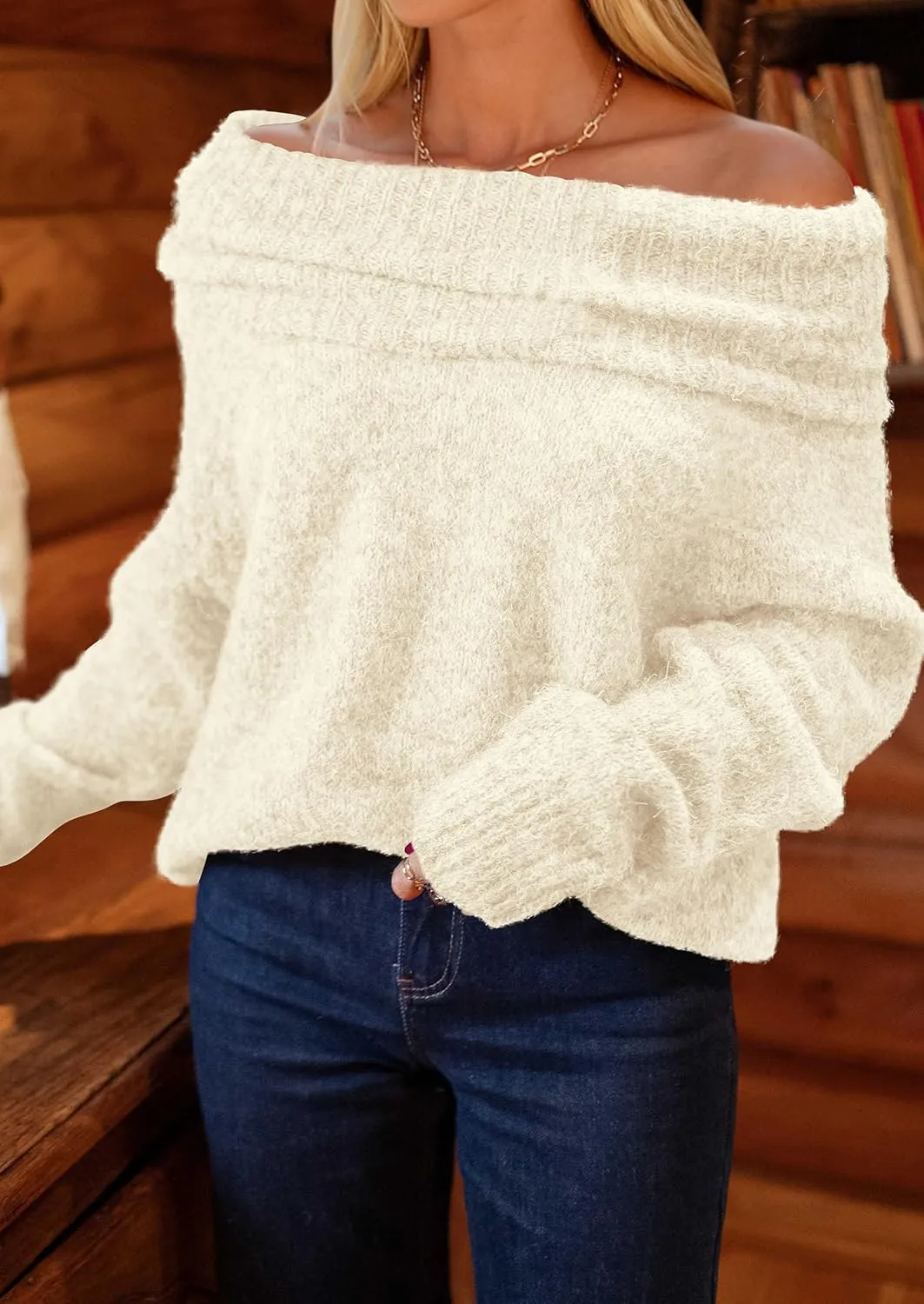 PRETTYGARDEN Women's Sweaters Spring Off The Shoulder Long Sleeve Top 2025 Outfits Loose Knitted Winter Pullover
