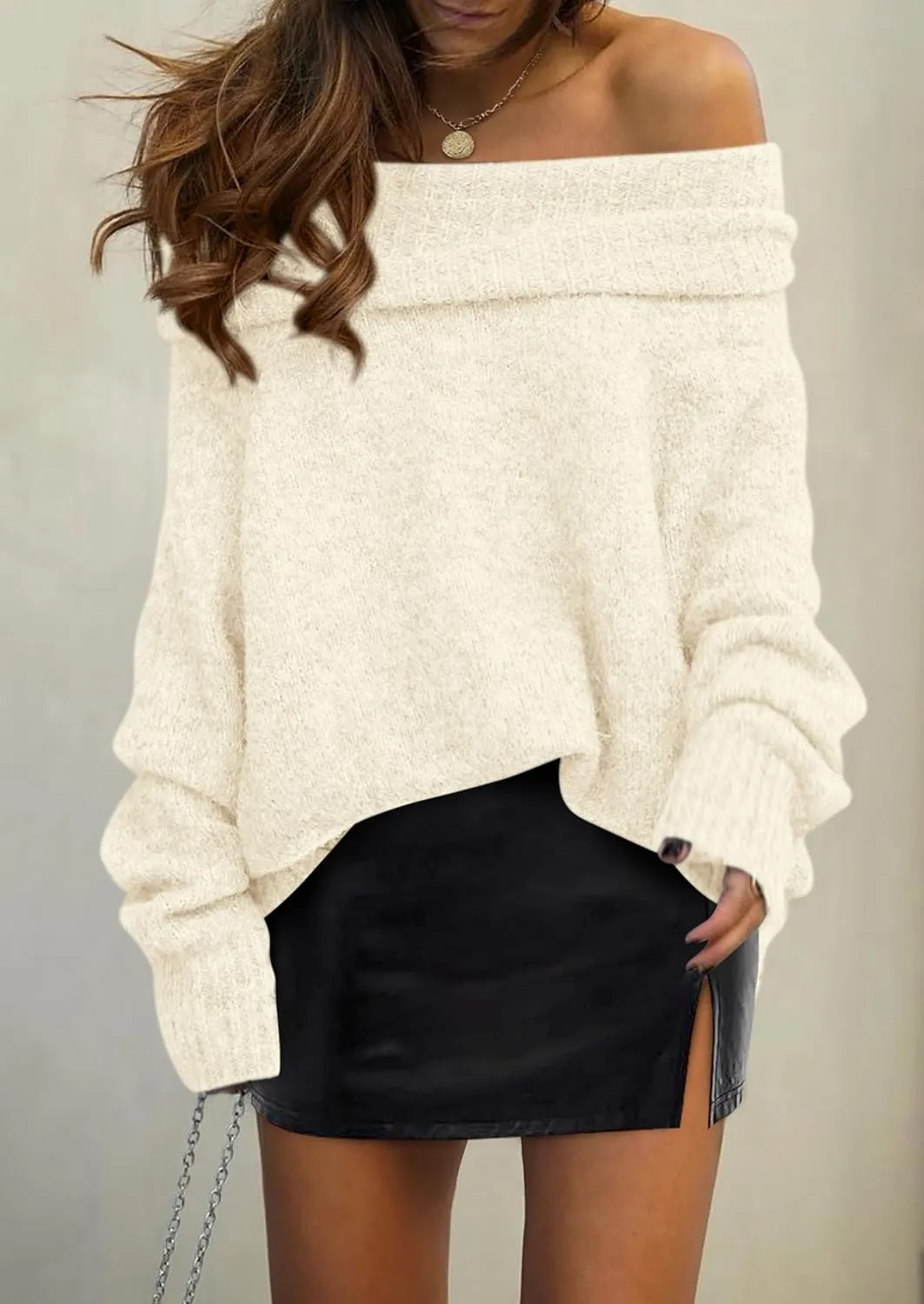 PRETTYGARDEN Women's Sweaters Spring Off The Shoulder Long Sleeve Top 2025 Outfits Loose Knitted Winter Pullover