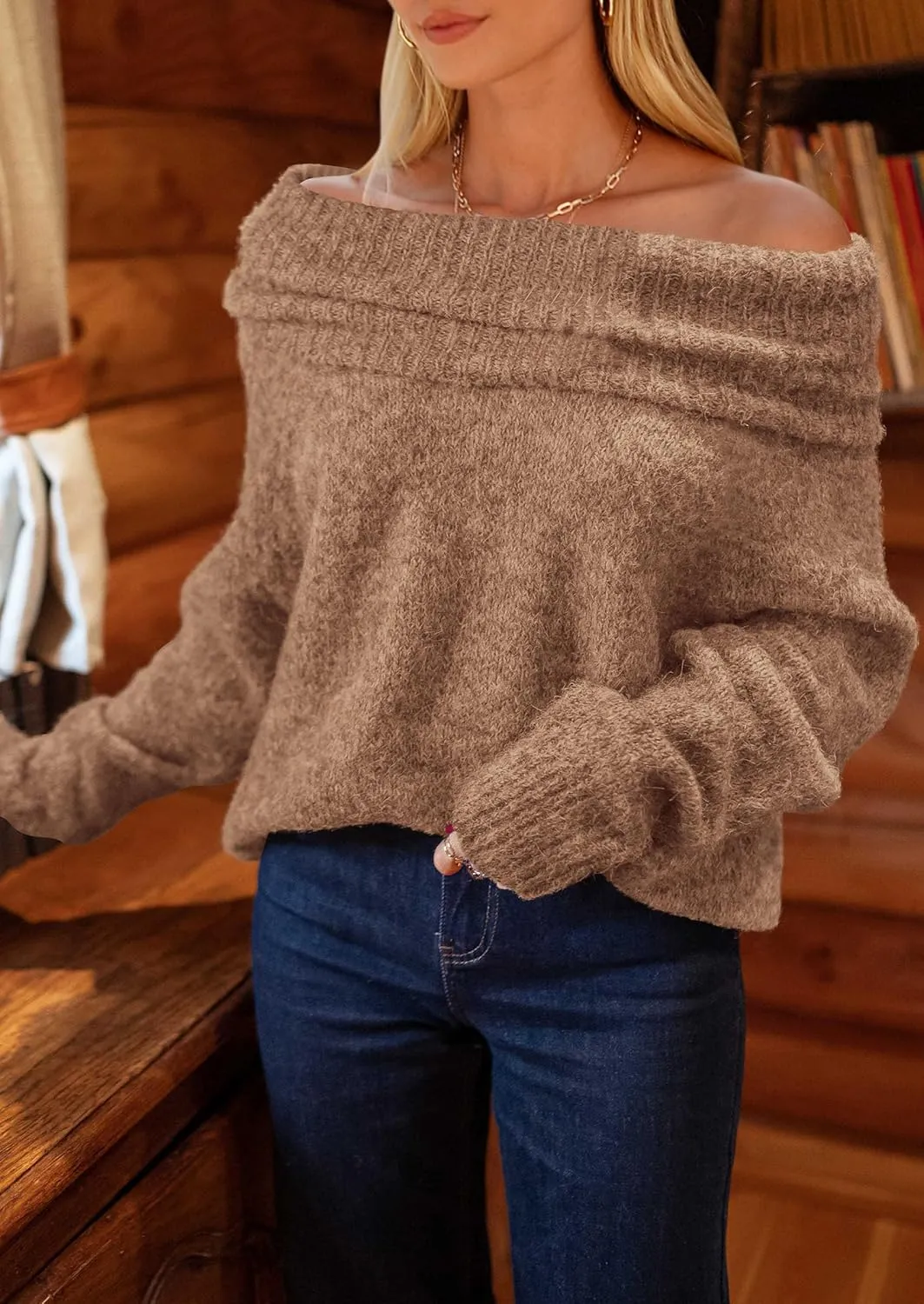 PRETTYGARDEN Women's Sweaters Spring Off The Shoulder Long Sleeve Top 2025 Outfits Loose Knitted Winter Pullover