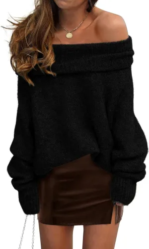 PRETTYGARDEN Women's Sweaters Spring Off The Shoulder Long Sleeve Top 2025 Outfits Loose Knitted Winter Pullover