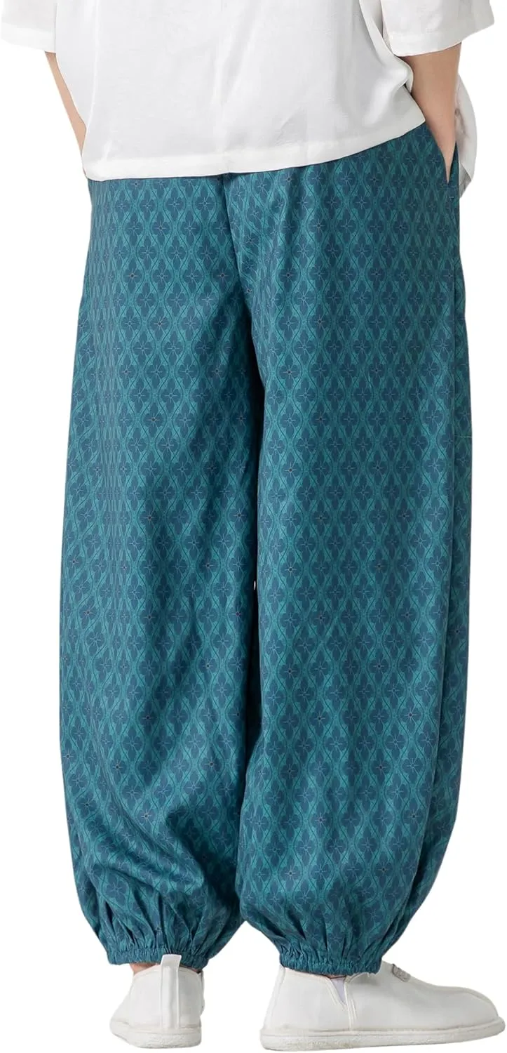 PRIJOUHE Men's Casual Harem Pants Elastic Waist Yoga Pants Lightweight Wide Leg Printed Summer Beach Trouser