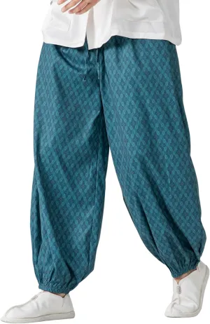 PRIJOUHE Men's Casual Harem Pants Elastic Waist Yoga Pants Lightweight Wide Leg Printed Summer Beach Trouser