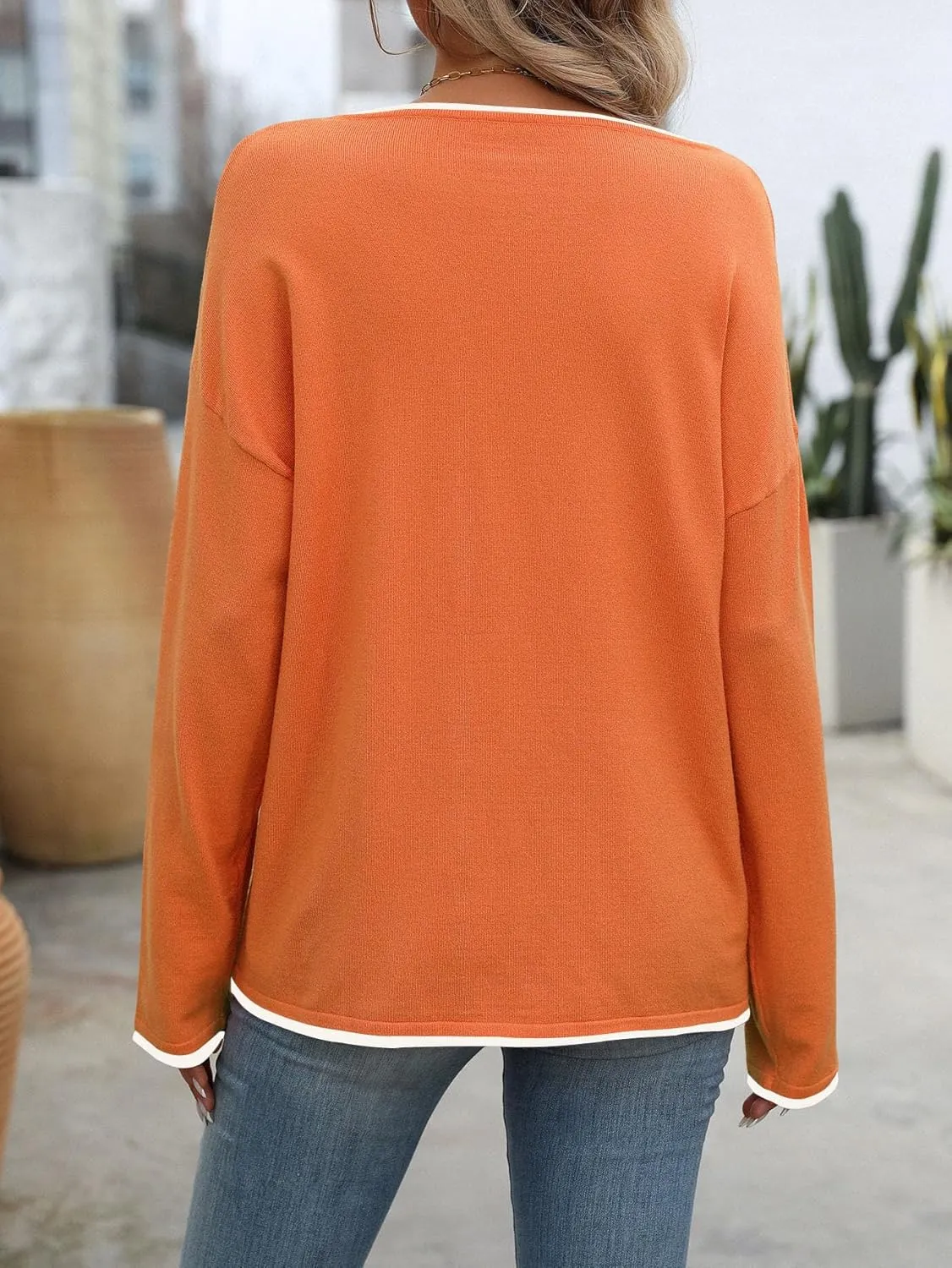 PrinStory Women's Fall Sweaters Loose 2024 Long Sleeve Outfits Crewneck Knit Lightweight Casual Pullover Tops