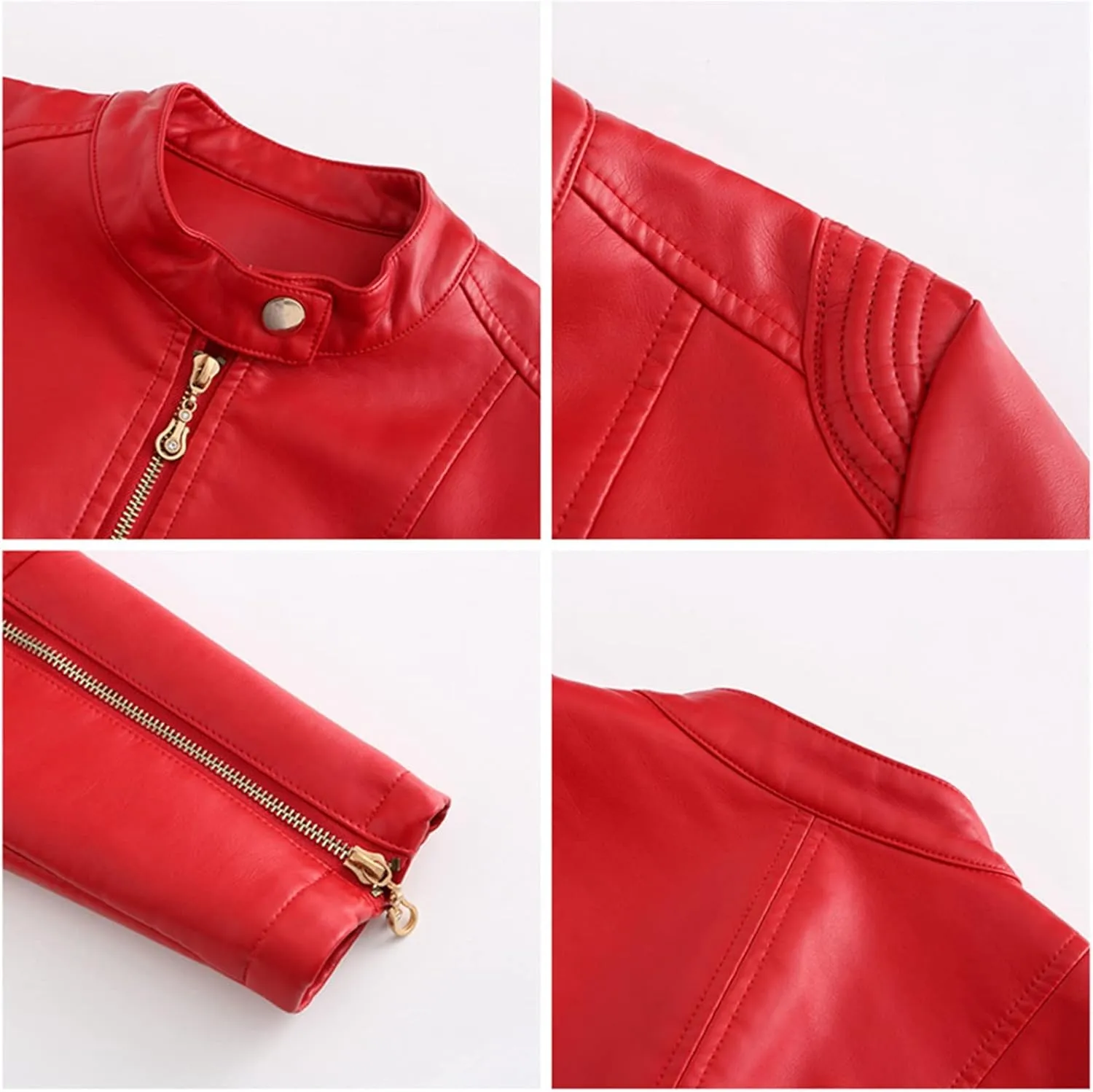 PU Leather Jacket Ladies Outerwear, Long Sleeve Motorcycle Jacket, Windproof Women Coat (Color : Red, Size : 3X-Large)