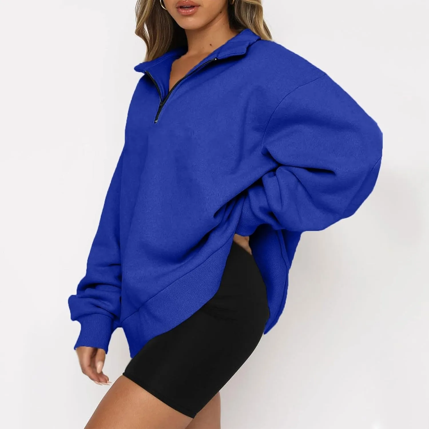 Quarter Zip Pullover for Women Fall Long Sleeve Sweaters Drop Shoulder Y2k Half Zip Blouses Casual Sweatshirt