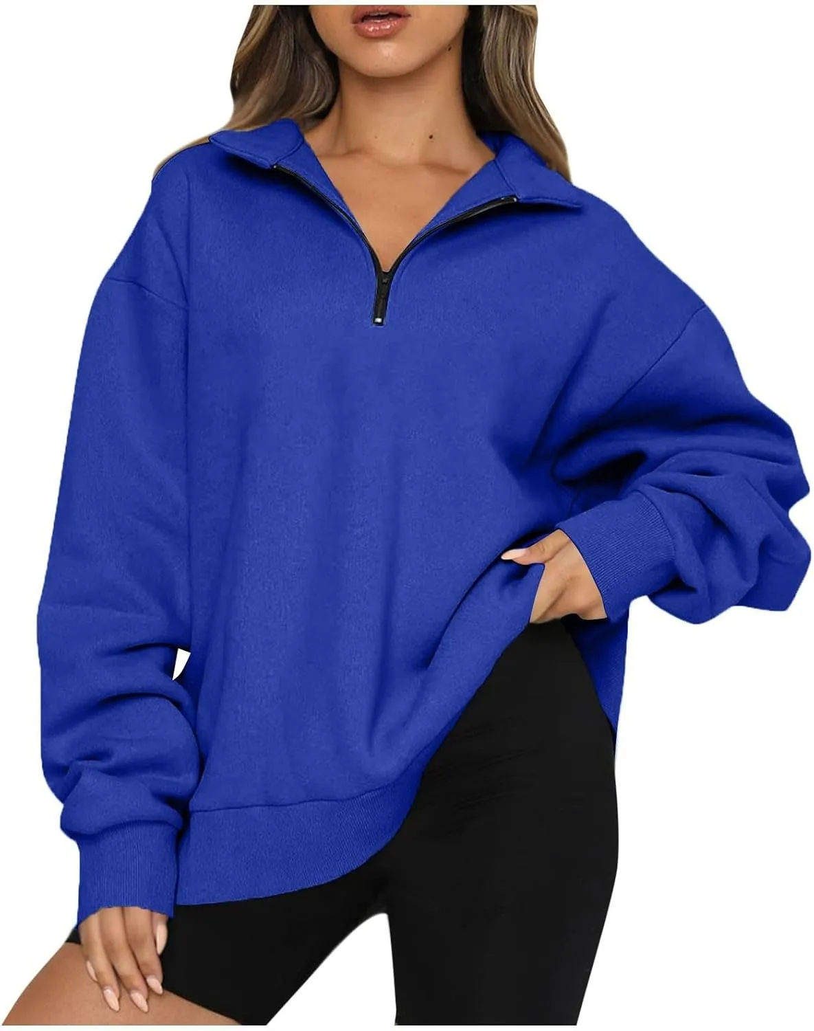 Quarter Zip Pullover for Women Fall Long Sleeve Sweaters Drop Shoulder Y2k Half Zip Blouses Casual Sweatshirt