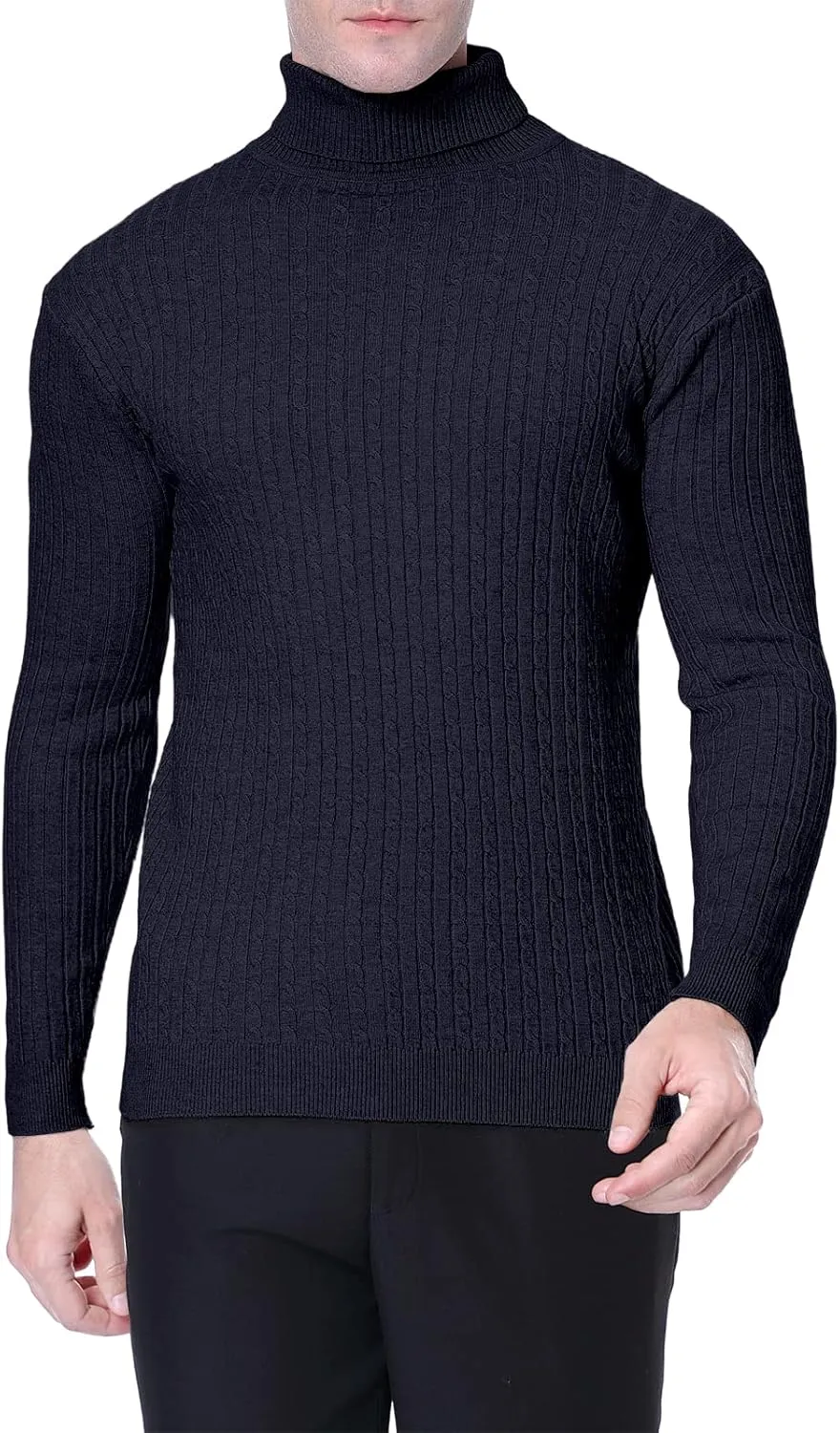 QZH.DUAO Men's Casual Slim Fit Turtleneck Pullover Sweaters Tops with Twist Patterned