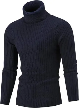 QZH.DUAO Men's Casual Slim Fit Turtleneck Pullover Sweaters Tops with Twist Patterned