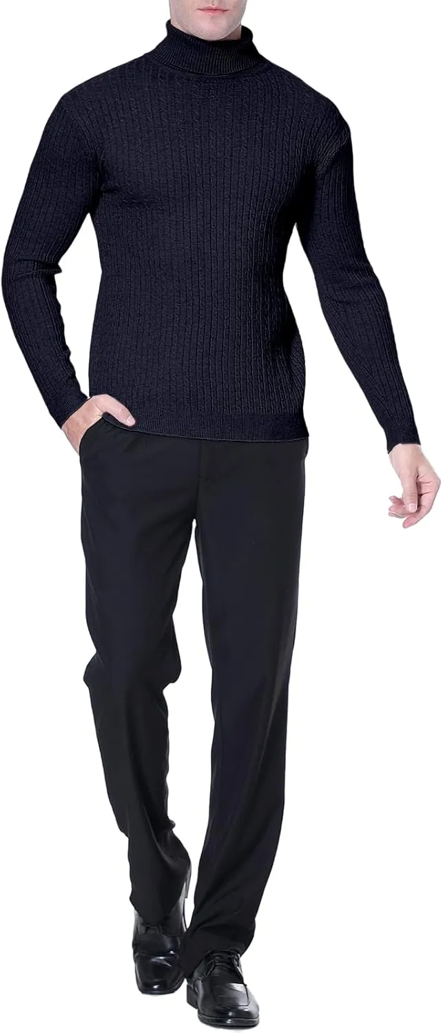 QZH.DUAO Men's Casual Slim Fit Turtleneck Pullover Sweaters Tops with Twist Patterned