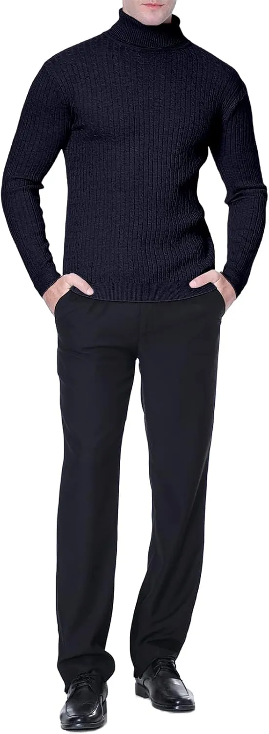 QZH.DUAO Men's Casual Slim Fit Turtleneck Pullover Sweaters Tops with Twist Patterned