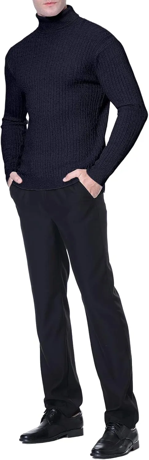 QZH.DUAO Men's Casual Slim Fit Turtleneck Pullover Sweaters Tops with Twist Patterned