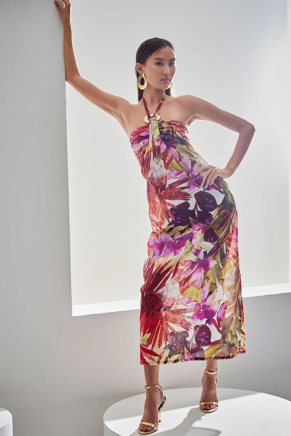 Rainforest Cotton Maxi Halter Dress