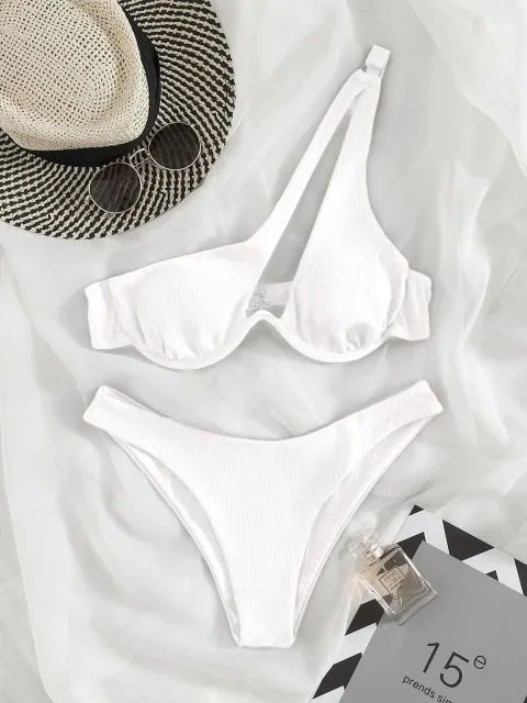 Rib Bikinis Women Push Up Swimsuit Two Piece