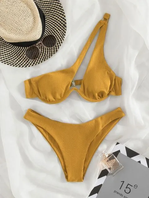 Rib Bikinis Women Push Up Swimsuit Two Piece