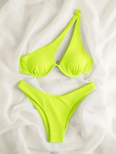 Rib Bikinis Women Push Up Swimsuit Two Piece