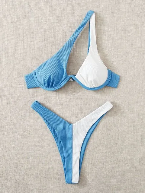 Rib Bikinis Women Push Up Swimsuit Two Piece