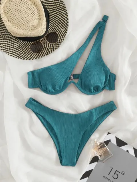 Rib Bikinis Women Push Up Swimsuit Two Piece