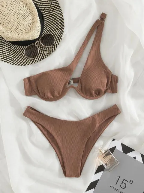 Rib Bikinis Women Push Up Swimsuit Two Piece