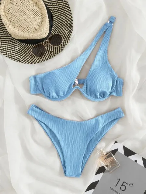 Rib Bikinis Women Push Up Swimsuit Two Piece