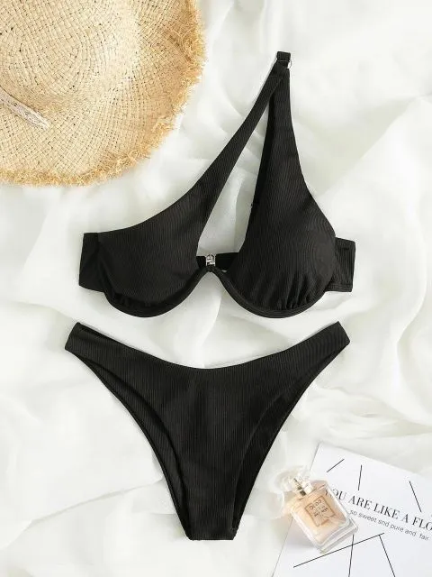 Rib Bikinis Women Push Up Swimsuit Two Piece