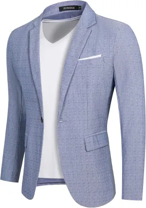 RONGKAI Mens Sports Coats Blazer Casual for Men Slim Fit One Button Lightweight Suit Jackets