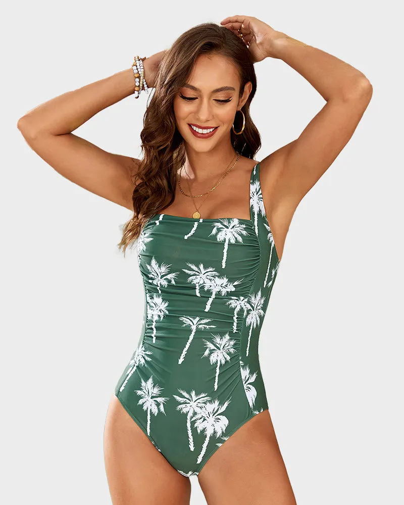 Ruched One-Piece Swimsuit with Square Neckline