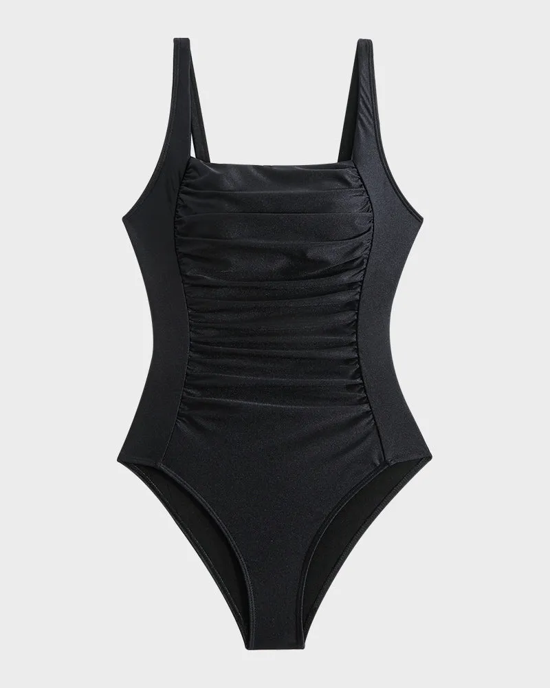 Ruched One-Piece Swimsuit with Square Neckline
