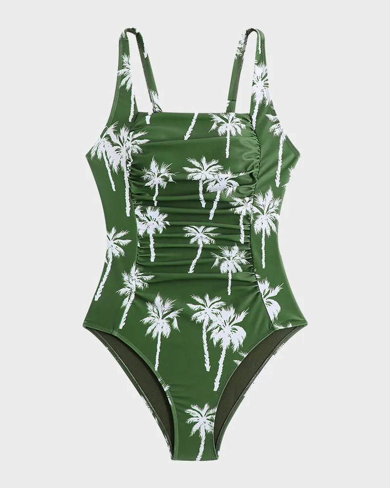 Ruched One-Piece Swimsuit with Square Neckline