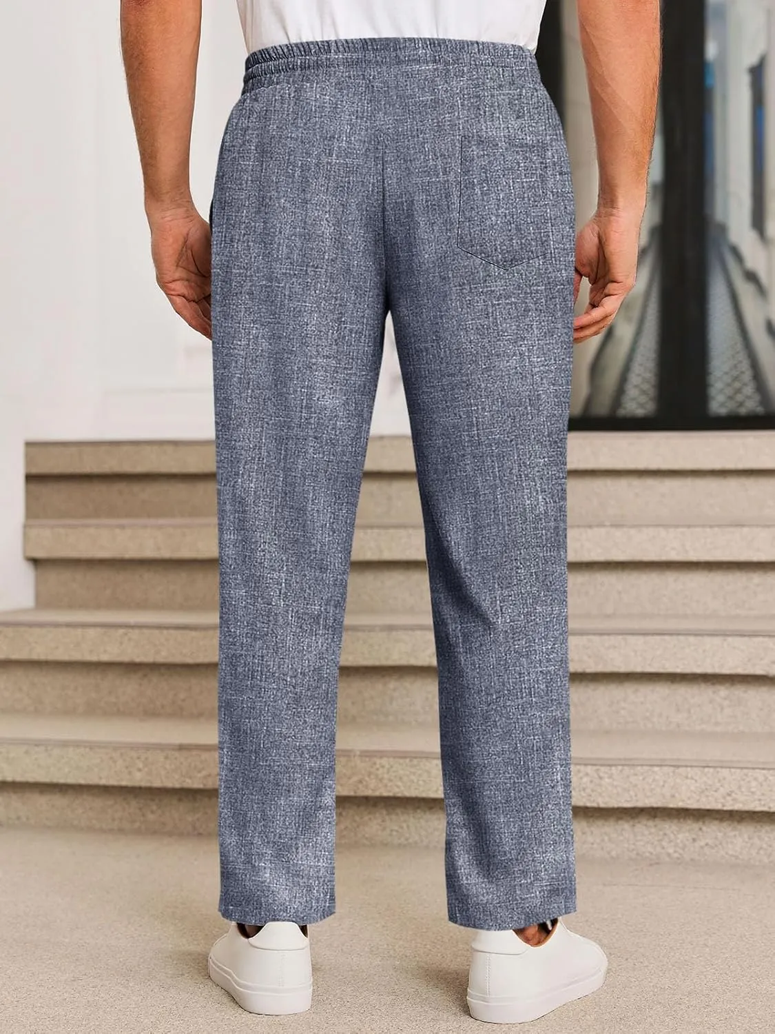 Runcati Mens Casual Pants Drawstring Elastic Waist Lightweight Cropped Linen Pants Summer Yoga Beach Trousers