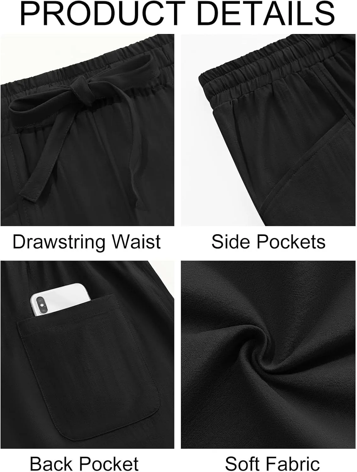 Runcati Mens Casual Pants Elastic Waist Drawstring Cotton Linen Pants Yoga Beach Summer Lightweight Trousers