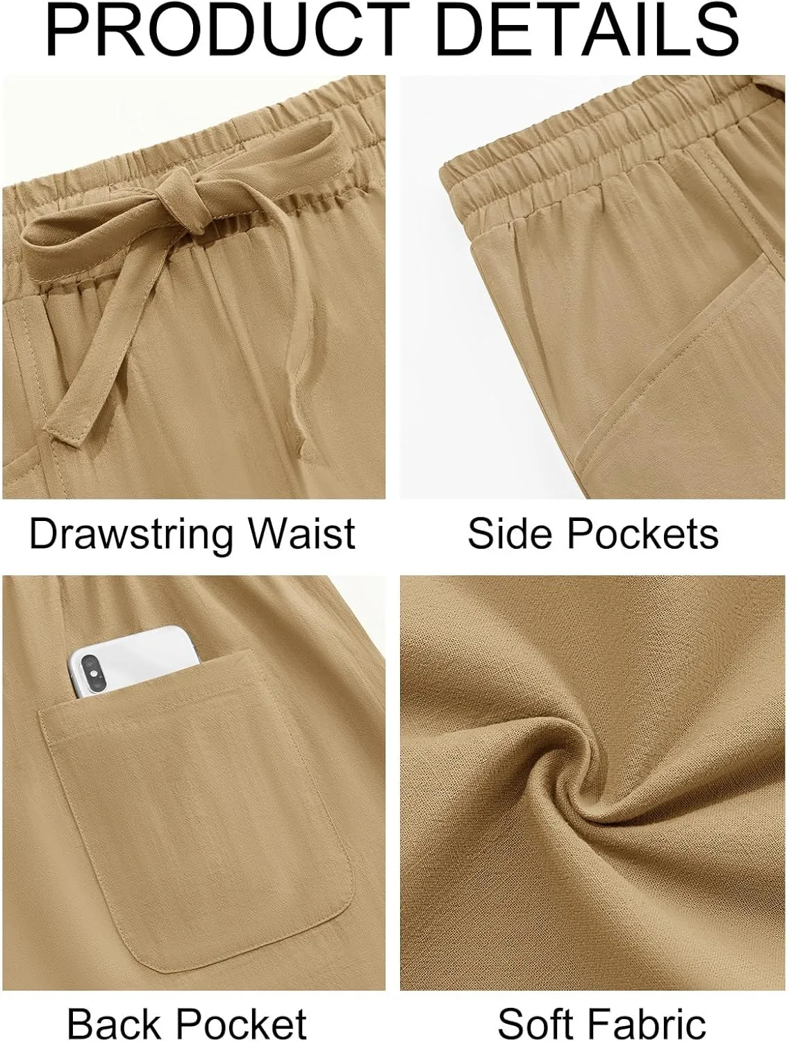 Runcati Mens Casual Pants Elastic Waist Drawstring Cotton Linen Pants Yoga Beach Summer Lightweight Trousers