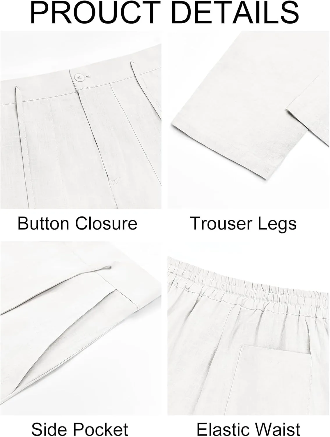 Runcati Mens Cotton Casual Pants Elastic Waist Drawstring Lightweight Cropped Pants Summer Beach Yoga Trousers