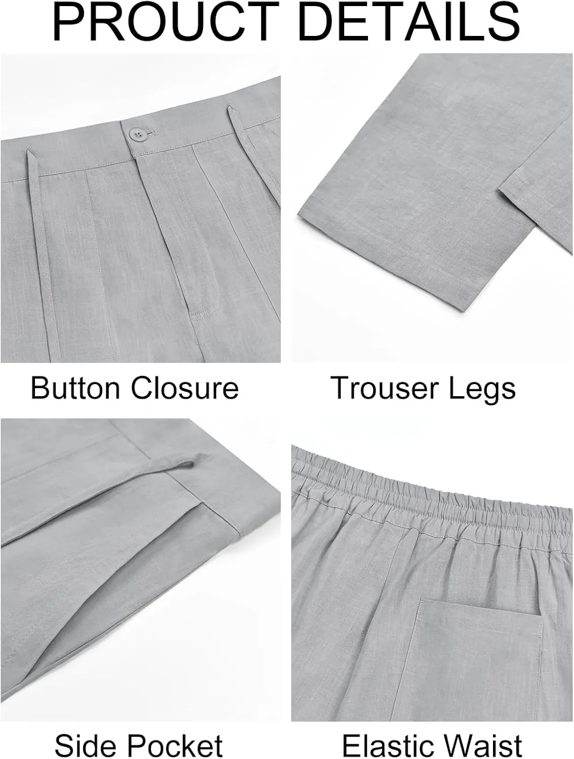 Runcati Mens Cotton Casual Pants Elastic Waist Drawstring Lightweight Cropped Pants Summer Beach Yoga Trousers