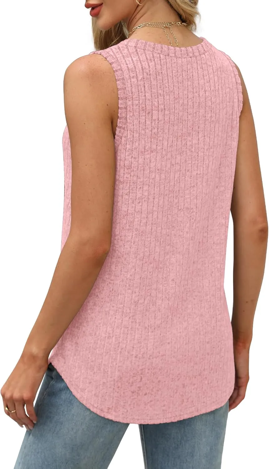 Saloogoe Tank Tops for Women 2025 V Neck Summer Sweaters Vest Lightweight Curved Hem Spring Beach Fashion