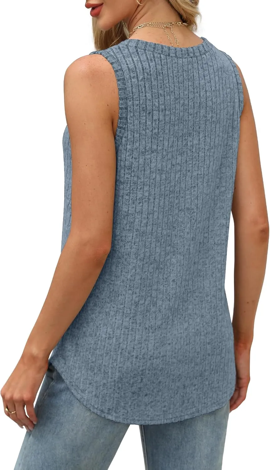 Saloogoe Tank Tops for Women 2025 V Neck Summer Sweaters Vest Lightweight Curved Hem Spring Beach Fashion