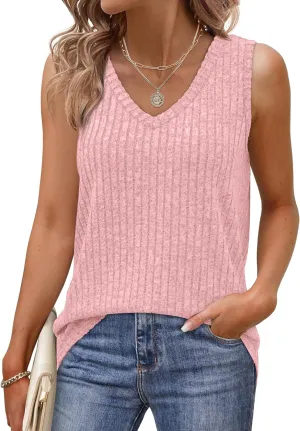 Saloogoe Tank Tops for Women 2025 V Neck Summer Sweaters Vest Lightweight Curved Hem Spring Beach Fashion