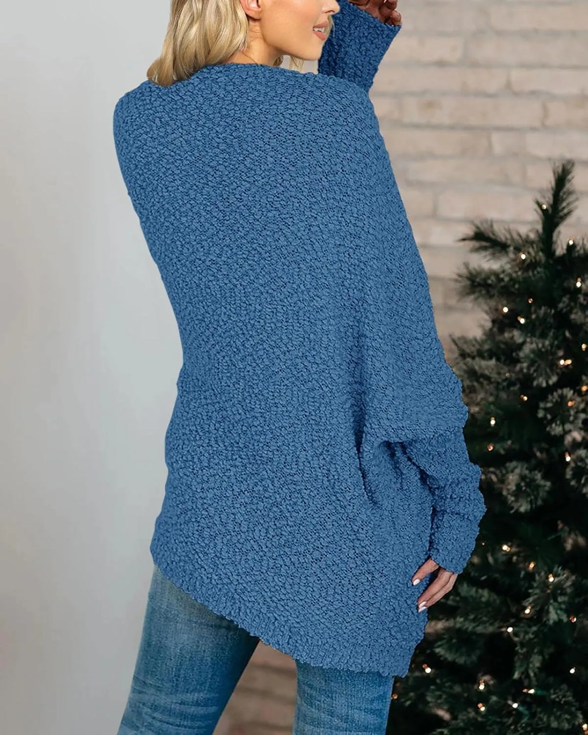 Saodimallsu Women's Chunky Popcorn Cardigan Oversized Open Front Boyfriend Batwing Long Sleeve Fuzzy Knit Sweaters