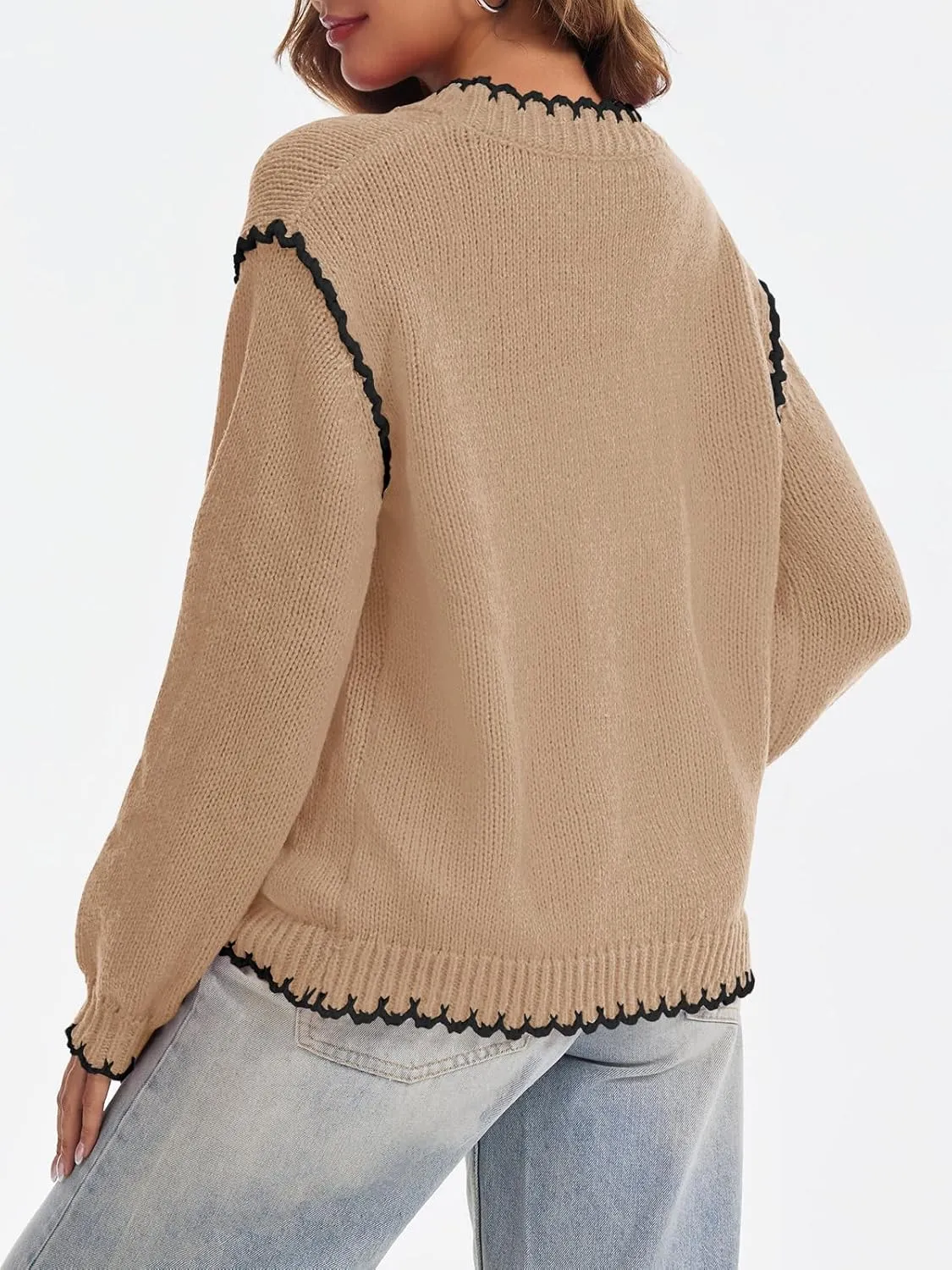 Saodimallsu Womens V Neck Cardigan Sweaters Button Down Long Sleeve Loose Knit Open Front Coats