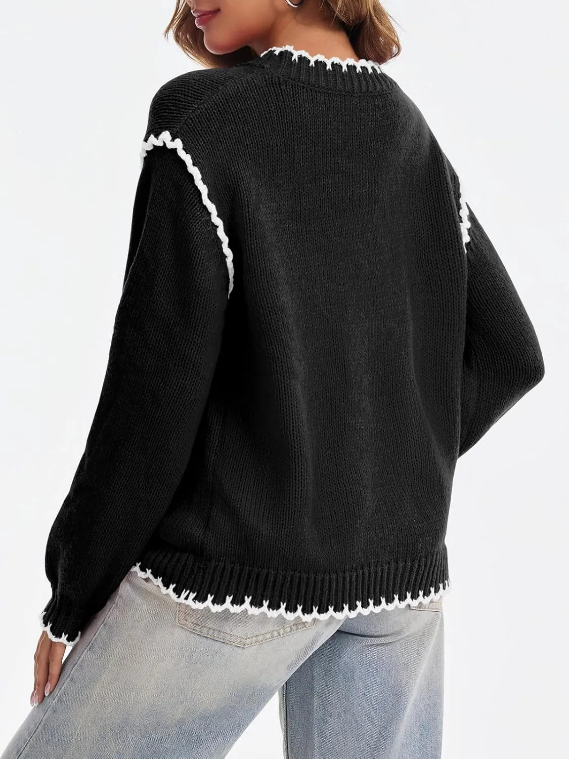 Saodimallsu Womens V Neck Cardigan Sweaters Button Down Long Sleeve Loose Knit Open Front Coats