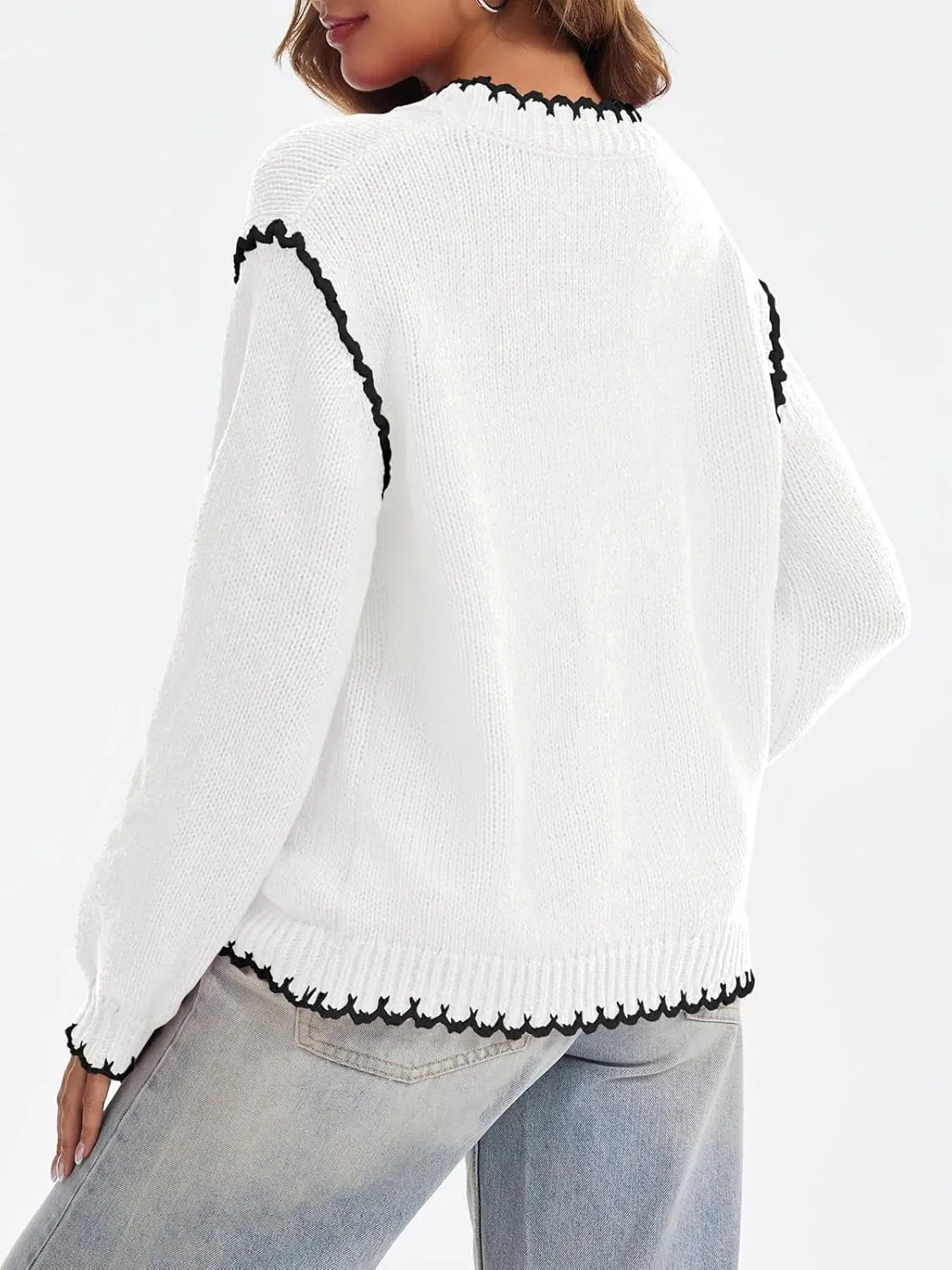 Saodimallsu Womens V Neck Cardigan Sweaters Button Down Long Sleeve Loose Knit Open Front Coats