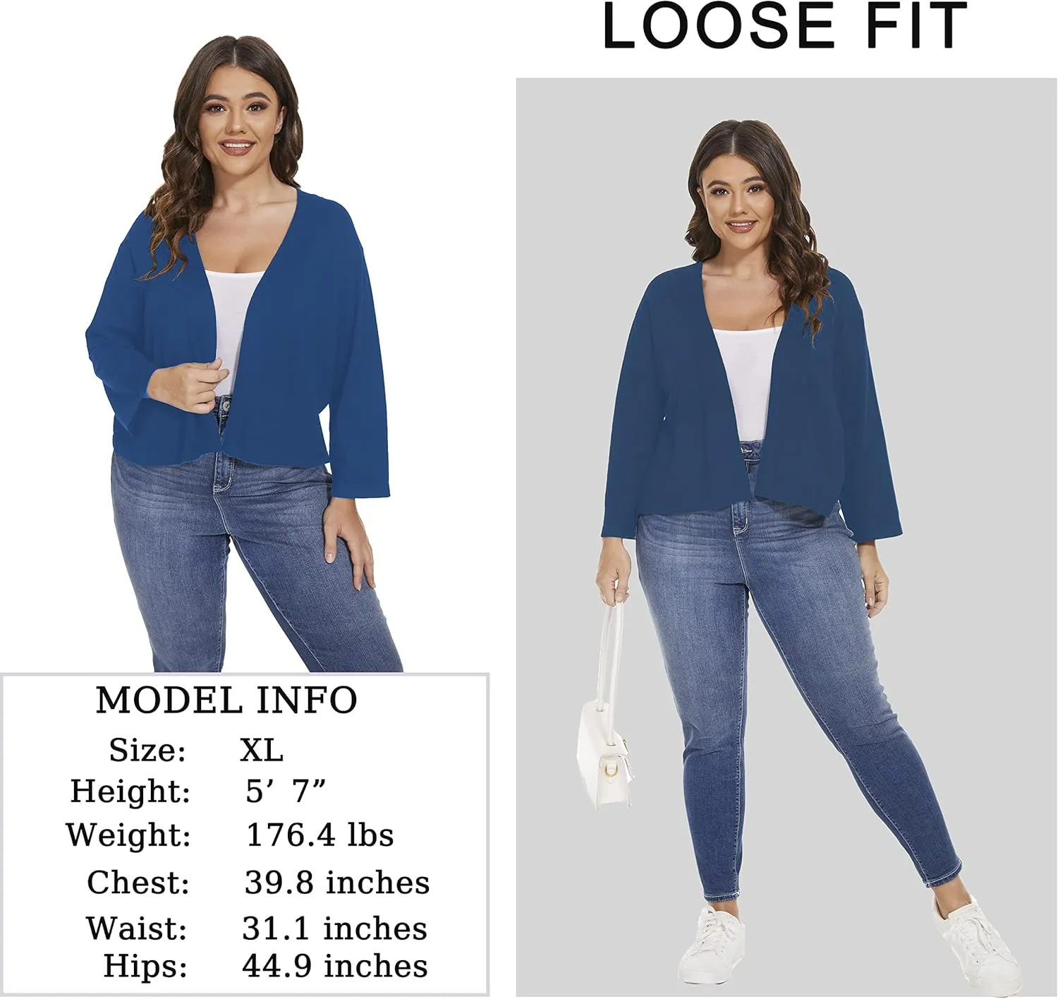 Satuun Women's 3/4 Sleeve Shrugs Lightweight Open Front Cropped Cardigan Tops