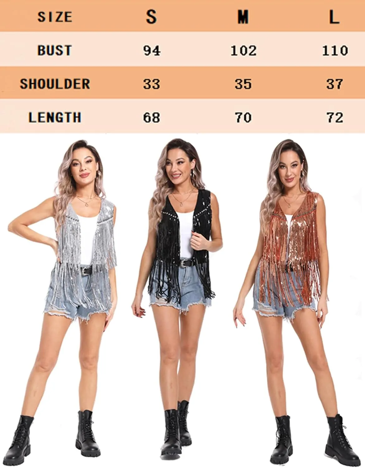 Sequin Fringe Vest - Sparkly Tassels Jacket Rivet Sleeveless Open Front Tops Glitter Party Cowgirl Concert Outfits