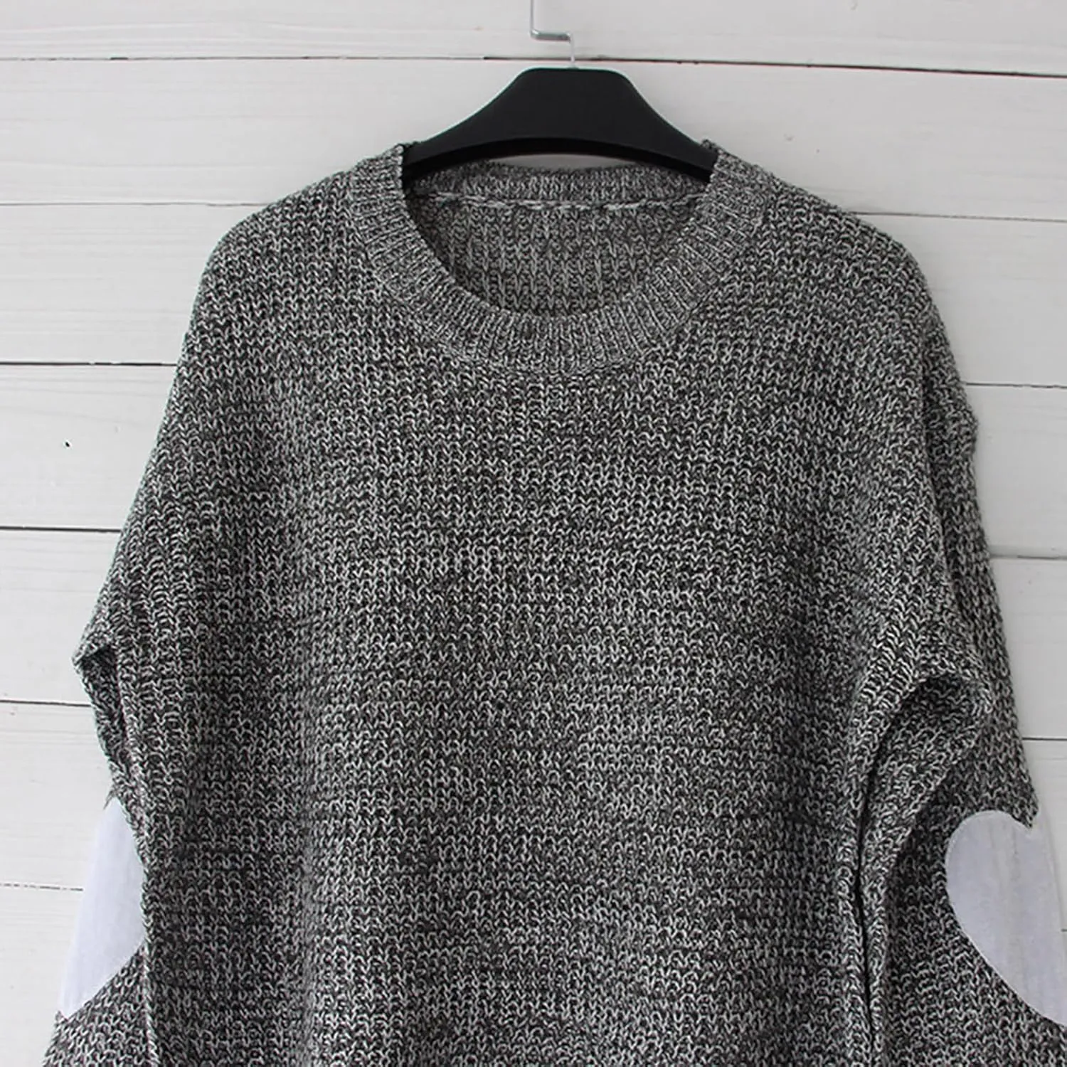 shermie Women's Cute Heart Pattern Elbow Patchwork Knitted Sweaters Long Sleeve Crew Neck Casual Pullover